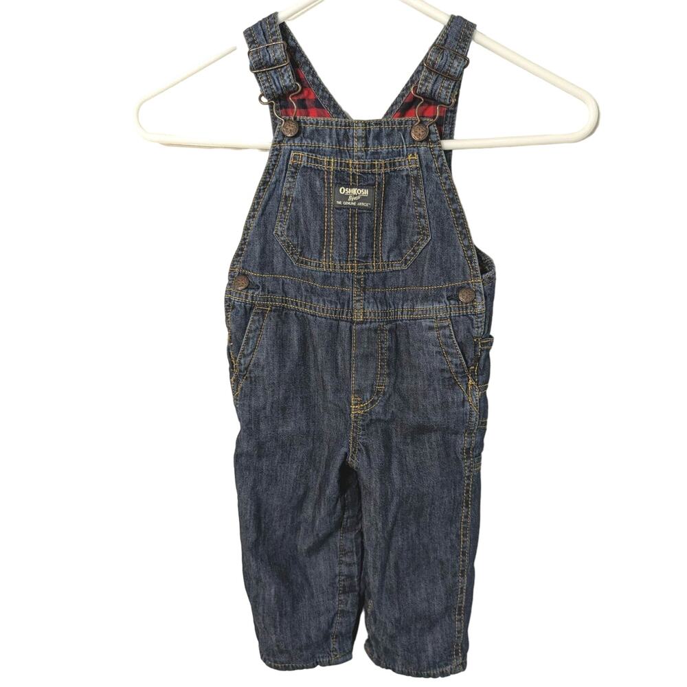 Oshkosh B'Gosh Flannel Lined Vest back Overalls Size 18 Months